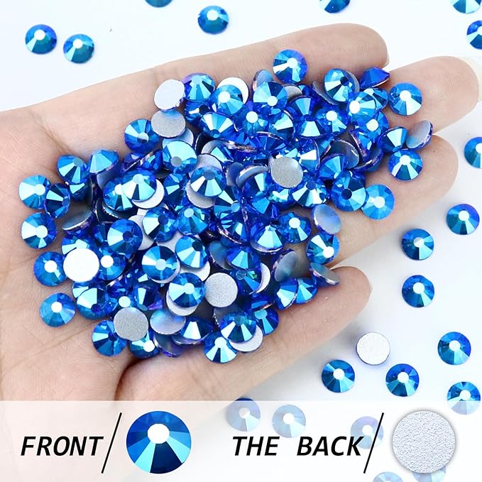 1440PCS SS20 Crystal Glass Flatback Rhinestones, Round Flat Back Crystal Gems for Nail Art and Craft Clothes, Glue Fix Diamond Stones Capri Blue AB (4.6-4.8mm)