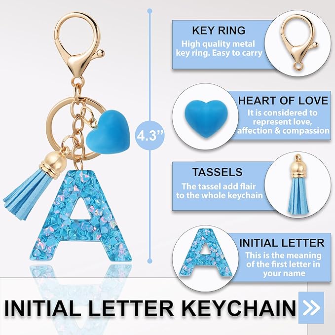 Alphabet Initial Letter Keychain Cute Heart Resin - Letter Keychain for Backpack Charms - Initial Keychains for Women