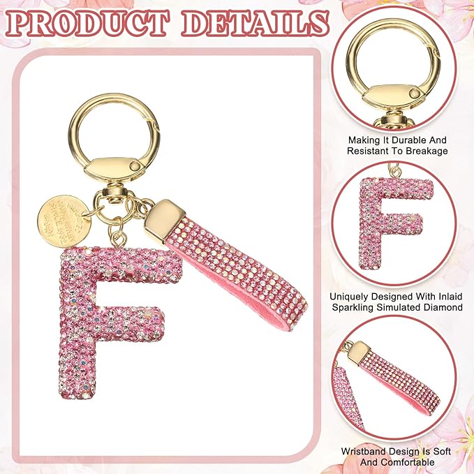 PATIKIL Initial Letter Keychain, Cute Sparkly Rhinestone Key Chain Alphabet Charm for Car Keys Handbags Purse