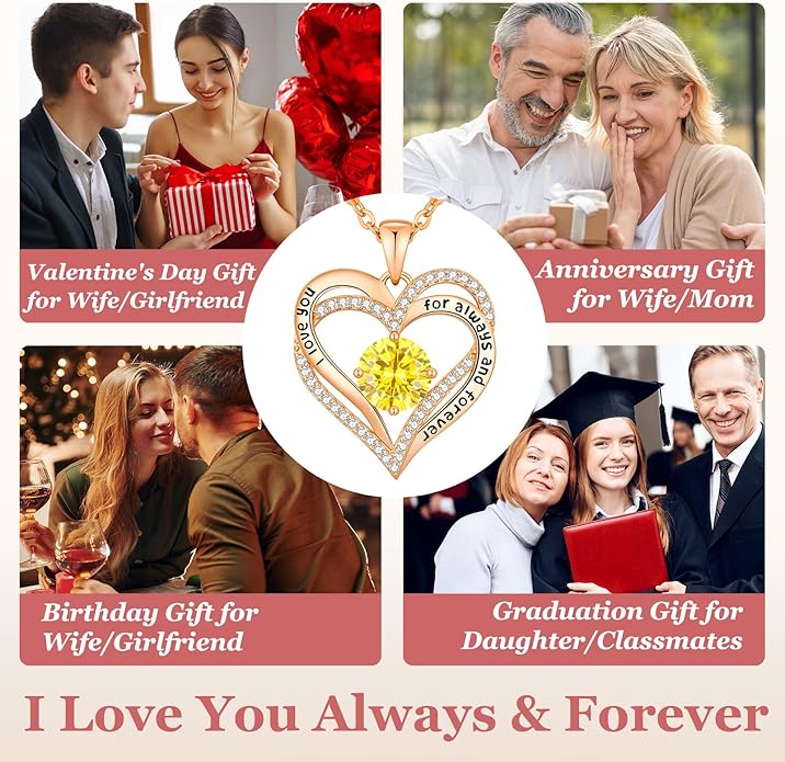 CDE Forever Love Heart Necklaces for Women, Wedding Anniversary, Birthday Mothers Day Christmas Day Gifts for Mom, Mother, Wife, friend, S925 Silver Jewelry with Birthstone Pendant