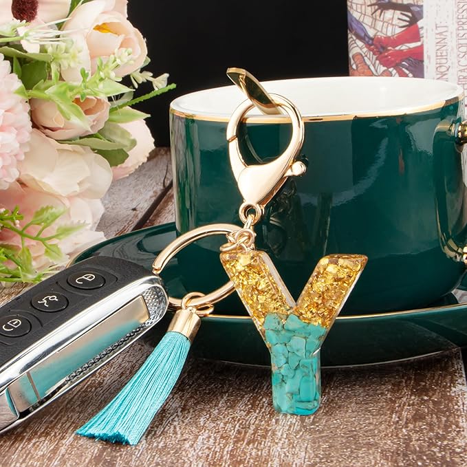 Suweibuke Cute Pink Key Chains for Women Girls, Initial Letter Keychains with Tassel, Charms for Key Purse Handbags Backpacks