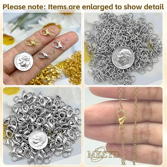 700Pcs Lobster Claw Clasps and Open Jump Rings Set, 14K Gold and Silver Necklace Clasps and Closures Lobster Parrot Trigger Clasp for Jewelry Making