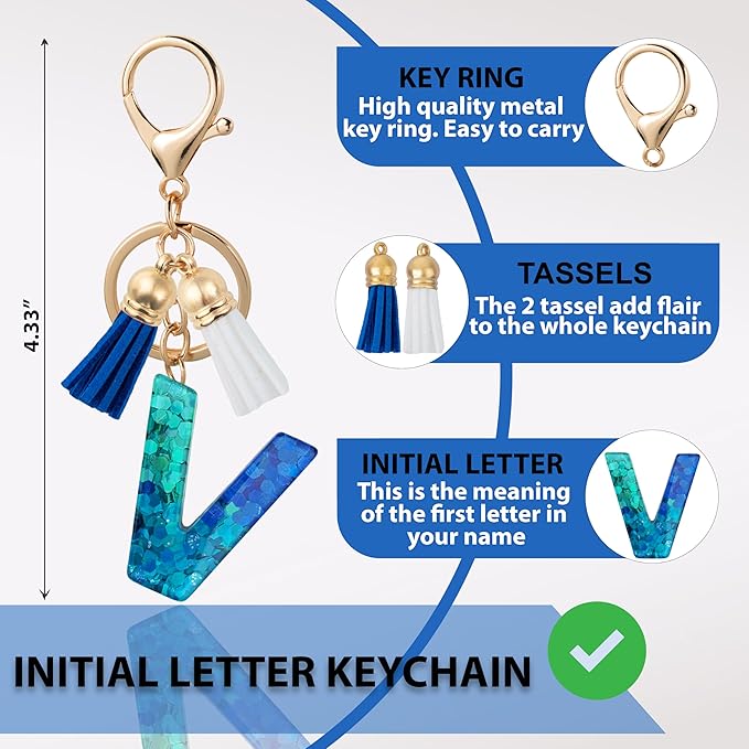 Initial Letter Keychain Cute Resin with 2 PU Tassel, Letter Keychain for Backpack Charms, Initial Keychains for Women