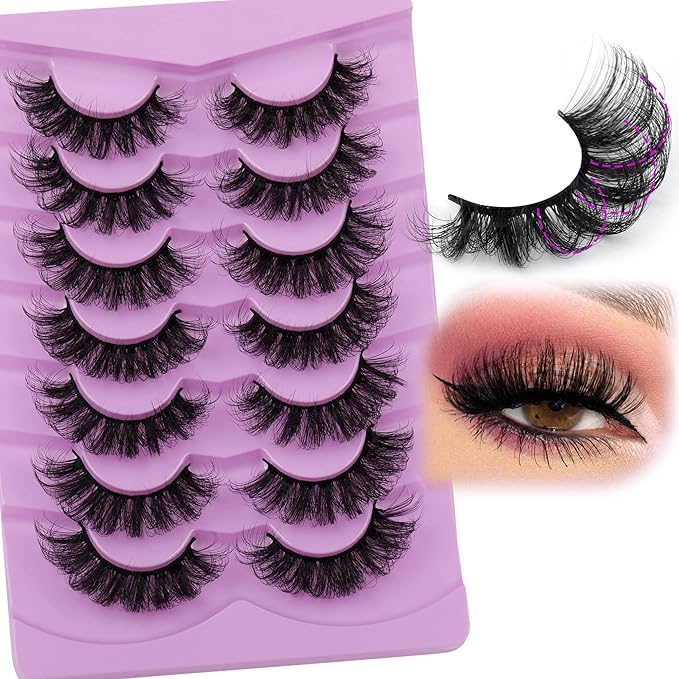 Fluff Lashes Mink Wispy False Eyelashes Curly Faux Mink Lashes 20mm Volume Fake Eyelashes 7 Pairs Eye Lashes Multipack by TOOCHUNAG