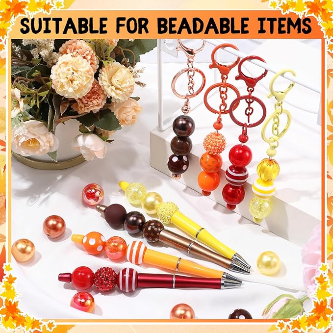 100 Pcs 20mm Rhinestone Bubblegum Beads for Pens Mixed Crystal Resin Chunky Beads for DIY Craft Keychain Necklace Bracelet Jewelry Making(Autumn Color)