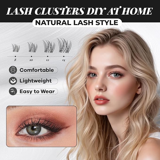 Velure Lash Clusters Kit Venus Short 8-14mm D Curl Natural Lash Clusters Kit Eyelash Clusters Kit Eyelash Extension kit Clusters Eyelash Extensions Beginner-Friendly DIY Lash Thin Invisible Lash Band