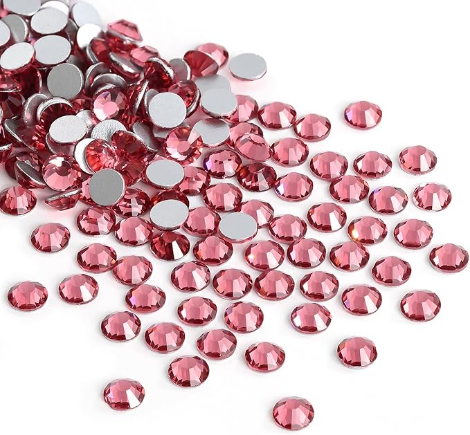 Jollin Glue Fix Crystal Flatback Rhinestones Glass Diamantes Gems for Nail Art Crafts Decorations Clothes Shoes(ss3 2880pcs, Rose)