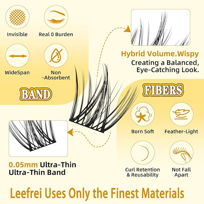 Leefrei Eyelash Clusters 10-18mm Wispy Eyelash Clusters D Curl DIY Lash Extension Natural Lash Clusters Individual Lashes (LF02 Lashes Only)