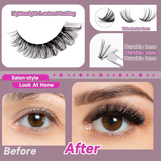 Ocean Pearl DIY Lash Extension Kit 300PCS Lash Cluters 10-20mm 40D 50D 100D Thick Eyelash Extension Kit Long Eyelashes Natural Individual Lashes with bond&seal&remover&tweezers-300