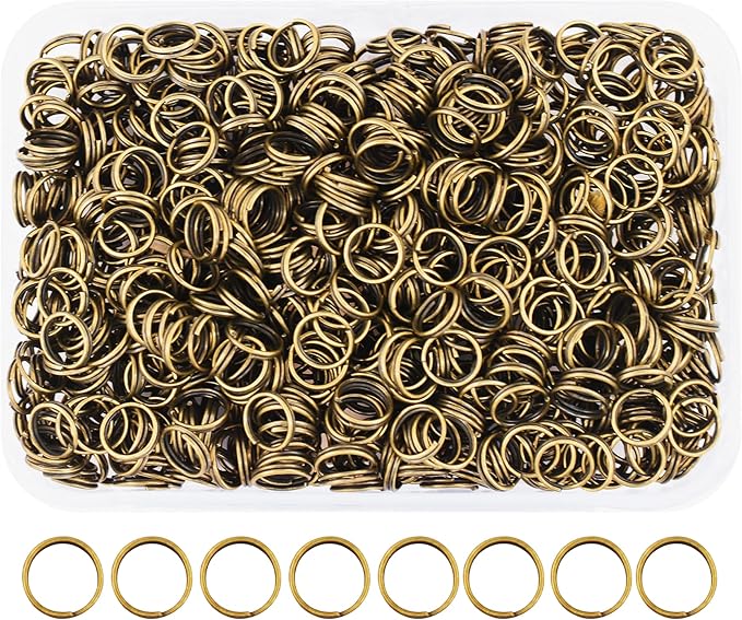 Mandala Crafts 7mm Antique Brass Double Jump Rings for Jewelry Making - 800 Pcs Small Split Key Rings Set for Crafts, DIY Keychains, and Accessories