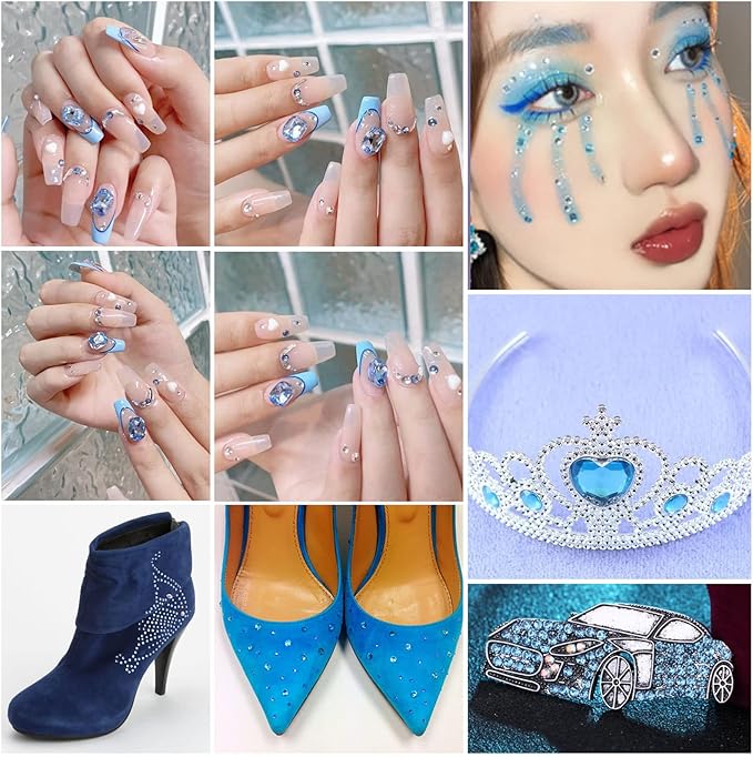 Beadsland Flatback Rhinestones Bulk, 14400pcs Light Blue Rhinestones for Nails Crafts Clothes DIY Decoration, Light Sapphire, SS10, 2.7-2.9mm