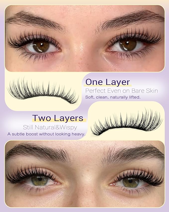 Short Wispy Lash Clusters Kit with Remover Natural Eyelashes Clusters C Curl Cluster Eyelash Extensions DIY Individual Lashes 8-16mm Eyelash Extension Kit with Waterproof Lash Cluster Glue with Brush
