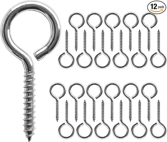12 Pcs Screws Eye Hooks 2.56 Inch 304 Stainless Steel Heavy Duty Eye Hooks Screw,m5 Screw Eye,Rust and Corrosion Resistant,Load Bearing 200LB,Indoor & Outdoor Use (12)