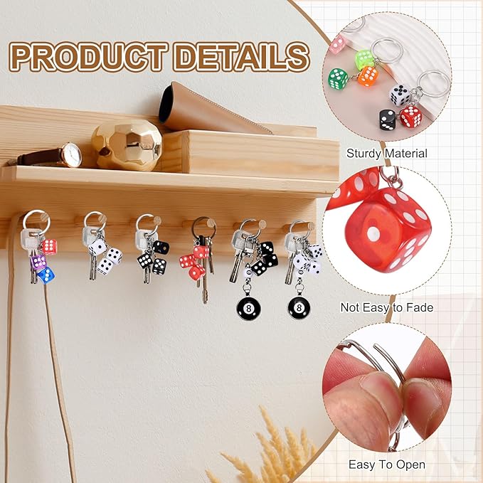PATIKIL Lucky Dice Keychain Charm, Resin 3D Cube Square Mini Dice Keyrings with 3 Pendants for Bag