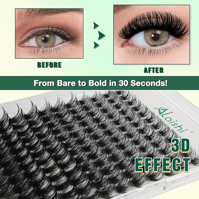 Lash Clusters Kit, DIY 3D Cluster Eyelash Extensions 10‑18mm,144pcs Fluffy D Curl Soft Natural Lashes with Bond and Seal,Remover,Tweezers, –Natural Fake Cat Eye Wispy Individual Clusters（DFW02MIX1-5）
