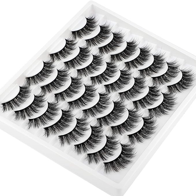 JIMIRE 16 Pairs False Eyelashes Fluffy Volume Natural Fake Lashes 3D Faux Mink Lashes Pack