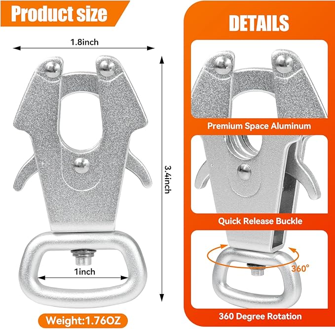 2 Pcs Frog Clip Dog Leash Buckle for Linking Pet Collar Supplies 360 Degree Swivel Heavy-Duty Quick Release Clasp Keychain Tactical (Small (Square) Silver)