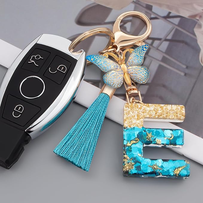Suweibuke Cute Pink Key Chains for Women Girls, Initial Letter Keychains with Tassel, Charms for Key Purse Handbags Backpacks