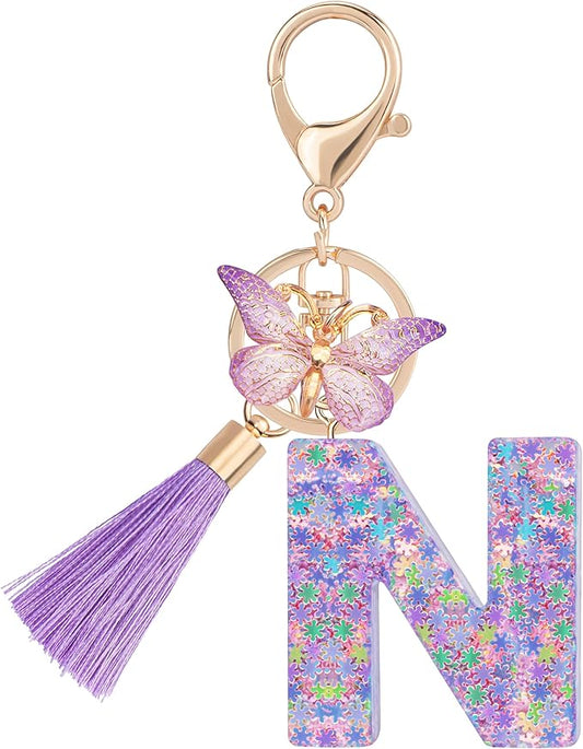 Suweibuke Cute Pink Key Chains for Women Girls, Initial Letter Keychains with Tassel, Charms for Key Purse Handbags Backpacks
