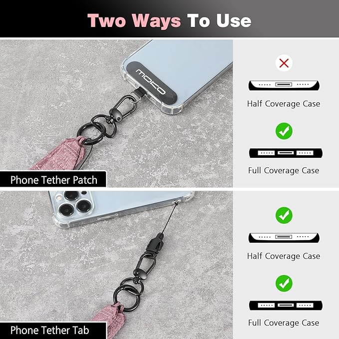 MoKo Universal Phone Lanyard, Nylon Adjustable Cell Phone Crossbody Strap Detachable Women & Men Cellphone Lanyards Around the Neck with Patches for iPhone, Most Smartphone, Rose Gold