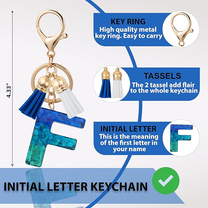 Initial Letter Keychain Cute Resin with 2 PU Tassel, Letter Keychain for Backpack Charms, Initial Keychains for Women