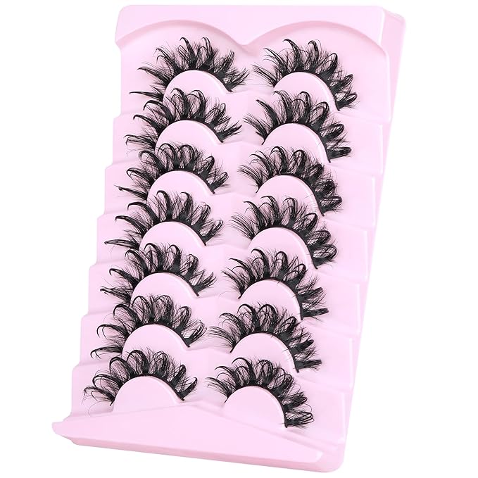 Lashes Wispy False Eyelashes Natural Fairy Fake Eyelashes Cat Eye Lashes Mink Long Strip Eyelashes Doll Manga Lashes 7 Pairs C Curly Lashes Pack by ALICROWN