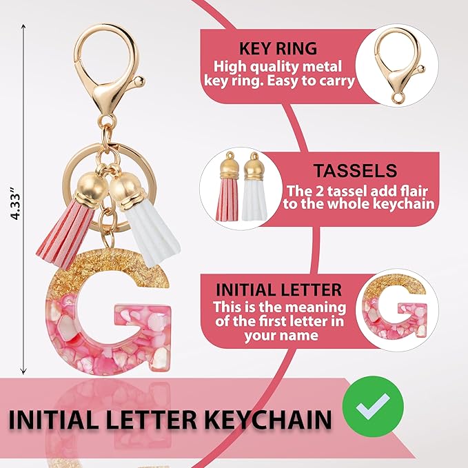 Initial Letter Keychain Cute Resin with 2 PU Tassel, Letter Keychain for Backpack Charms, Initial Keychains for Women