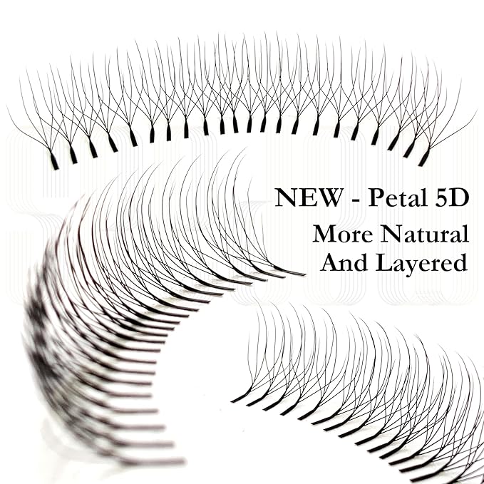 SEEDEW Petal 5D Lash Extensions, 0.07mm D Curl MIX8-15mm 12 Rows/Tray, Shorter Sides NEW, W Shape, PBT Volume Eyelash Grafting for Lash Tech, Artist, Beauty Salon(Petal 5D-Black-0.07-D-MIX8-15mm)
