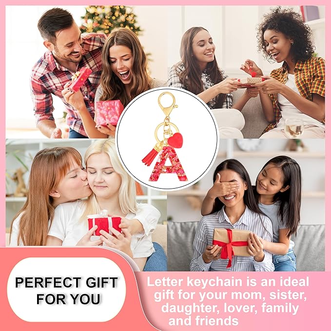 Initial Keychains for Women with Cute Heart Resin - Alphabet Letter Keychain for Bag, Backpacks, Purse or Car key