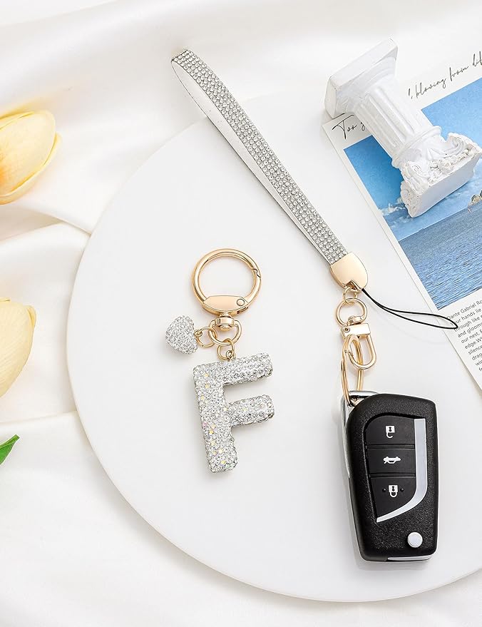 Initial Keychain for Women Girls,Bling Letter Key chain Initial with Heart,Pink Keychain Charms for Backpack Handbag