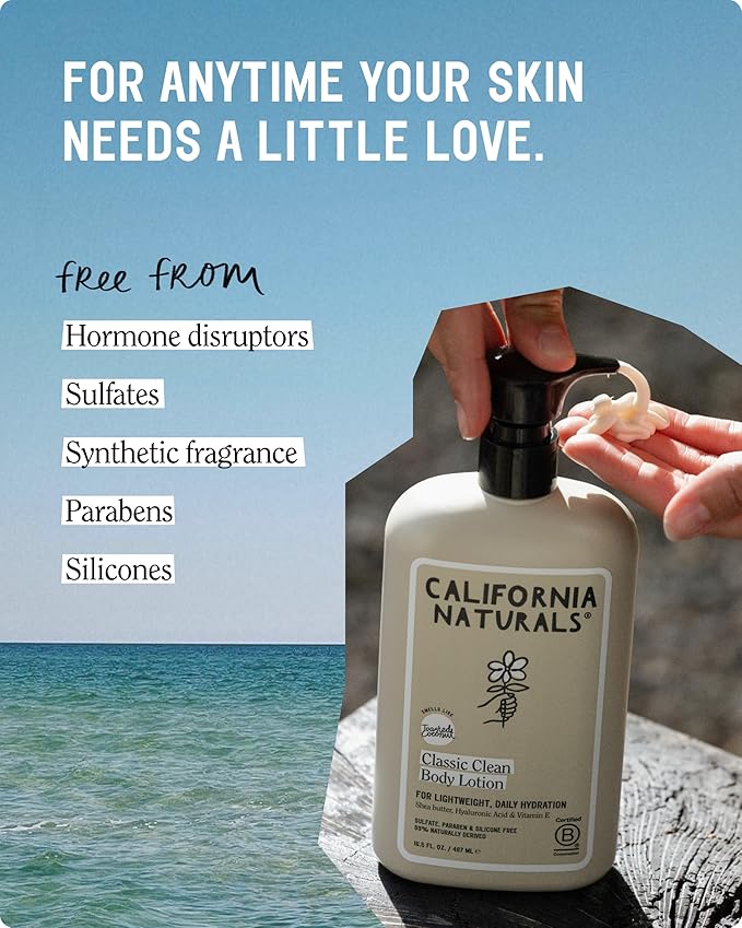 California Naturals Classic Clean Body Lotion, Lightweight Daily Body Lotion for Soft Hydrated Skin, Naturally Scented, Vegan, Cruelty, Paraben & Phthalate Free, 16.5 oz