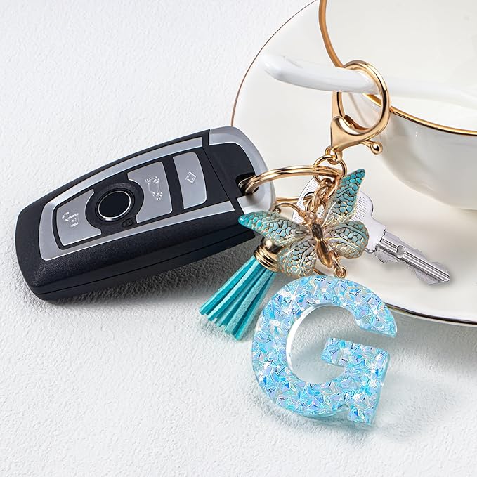 Initial letter Keychains for Women Girls Tassel Butterfly Cute Keychain for Wallet Backpack charm