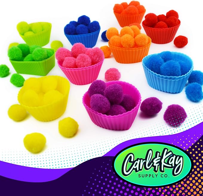 Carl & Kay [300 Pcs] 250 1 Inch Pom Poms & 50 Googly Eyes - Craft Pom Pom Balls - Pompoms for Crafts - Pom Pom for Crafts in Bright & Bold Assorted Colors - Large Pom Poms Arts and Crafts