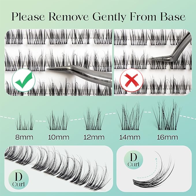 VYRILA Lash Clusters 0.05mm Individual Lashes, 3D Wispy Lashes Clusters, 0.1mm Super Thin Band Resuable Natural Lashes,D Curl Faux Mink Lashes,120pcs Lash Extension (Green Charm-D-0.05-8-16mix)
