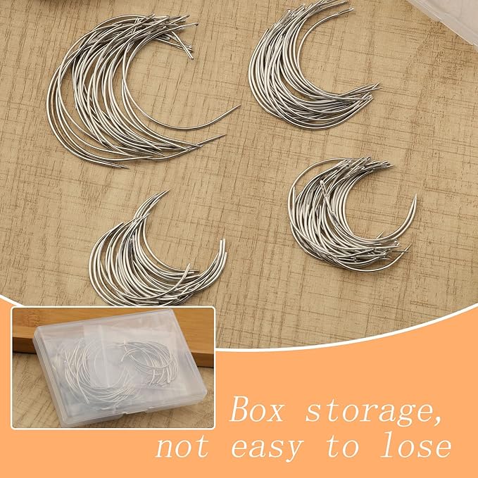 100 PCS Curved Needles, Sewing Needles, Leather and Weaving Needles for Carpet Leather Canvas Repairing, Blocking Knitting, Modelling and Crafts