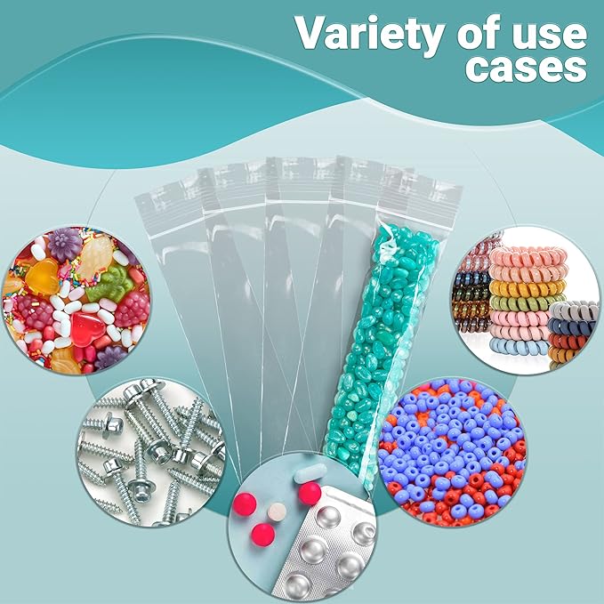 APQ Clear Plastic Reclosable Zipper Bags, 3 x 14 Inches. Pack of 1000 Reclosable Plastic Bags with Zipper Closure. 2 Mil Plastic Jewelry Bags. Waterproof Reclosable Zip Bags for Industrial Use