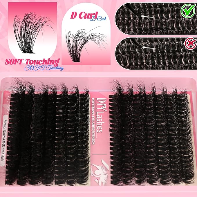 Lash Clusters Volume Eyelashes 280 Pcs Individual Eye lash Clusters 60+80D Cluster Lashes Wispy volume Lash Clusters D curl Makeup at Home - DIY Eyelash Clusters Extension Kit (12-20MM) Mix