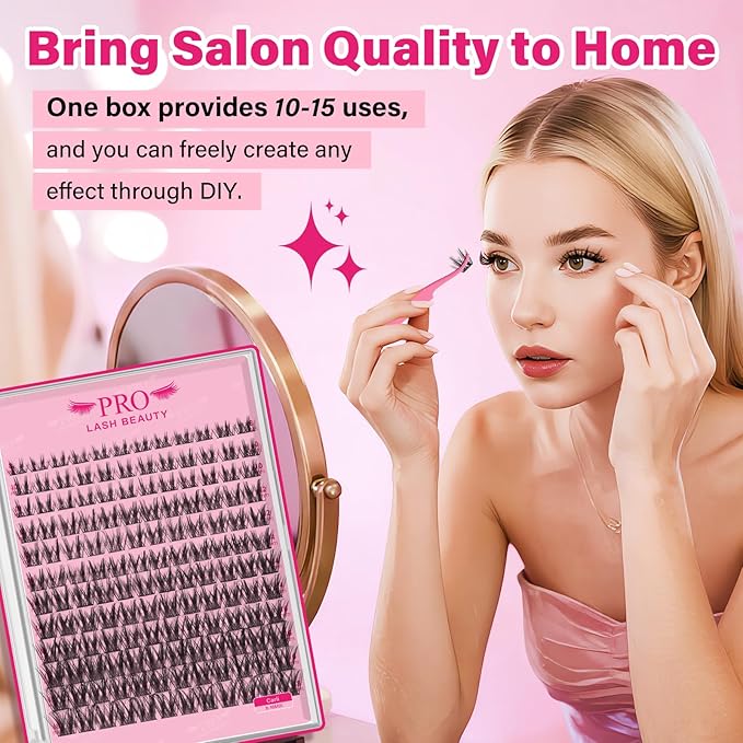PRO LASHBEAUTY Lash Clusters, Eyelash Clusters 8-18 Mixed Cluster Eyelash Extensions Mixed Lash Extension Volume Reusable Soft & Comfortable (Caril,8-18mix)