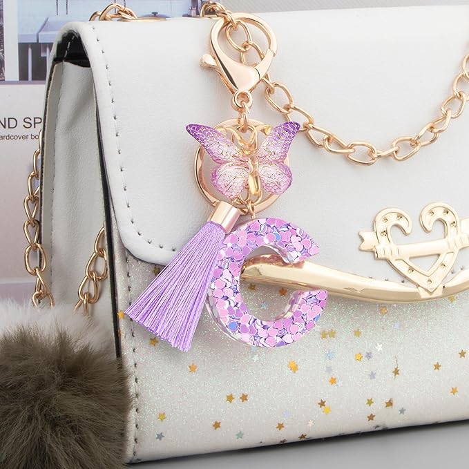 Initial letter Keychains for Women Girls Tassel Butterfly Cute Keychain for Wallet Backpack charm