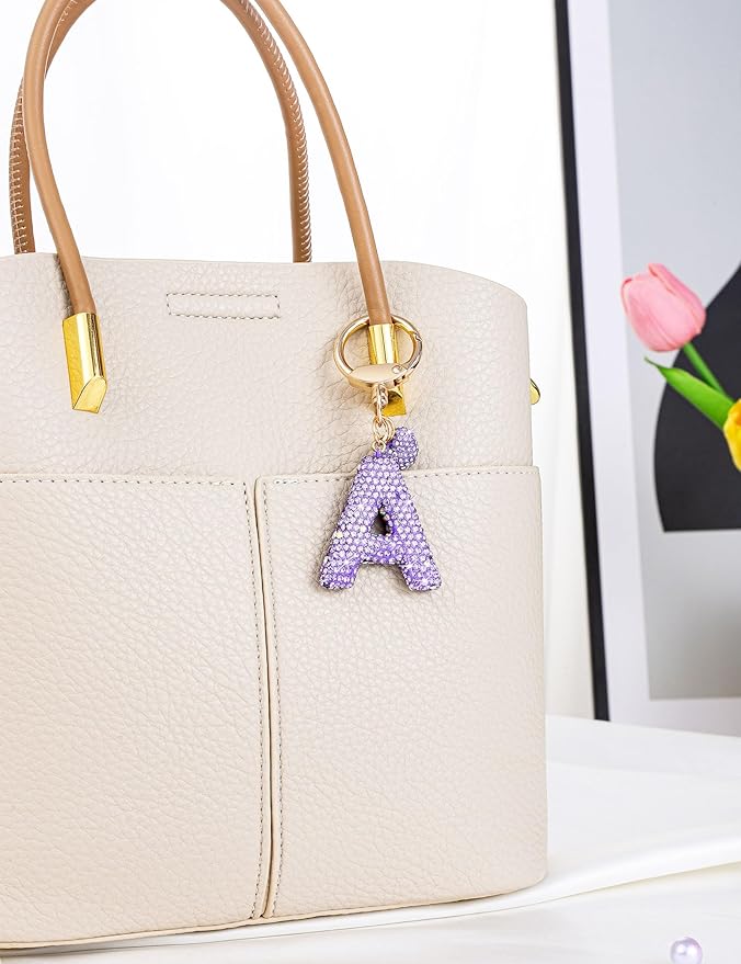 Initial Keychain for Women Girls,Bling Letter Key chain Initial with Heart,Pink Keychain Charms for Backpack Handbag