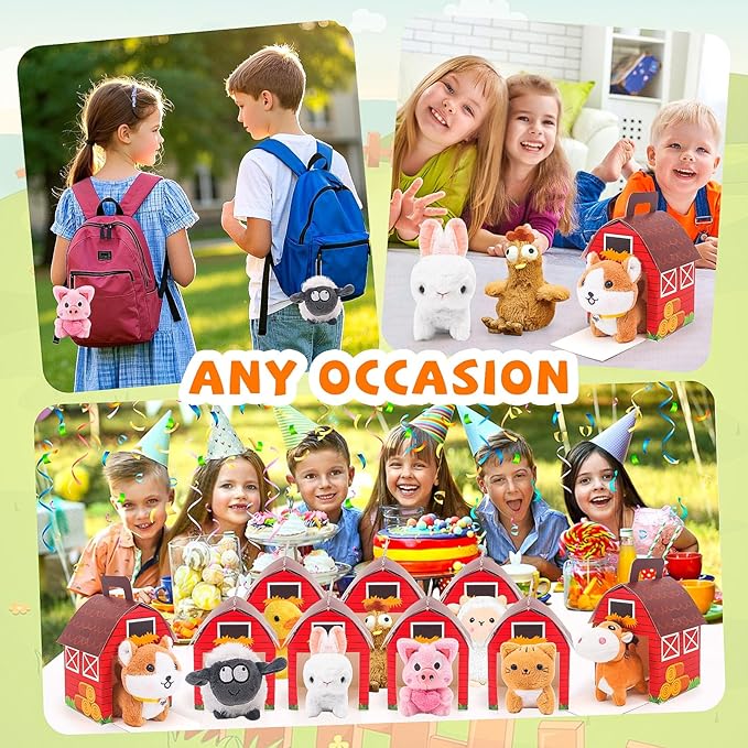 12 Pcs Mini Plush Farm Animals, Adopt A Pet Farm Party Favors Goodie Bags, Animals Bulk Gift Toys with Carton Farm House for Birthday Party Supplies