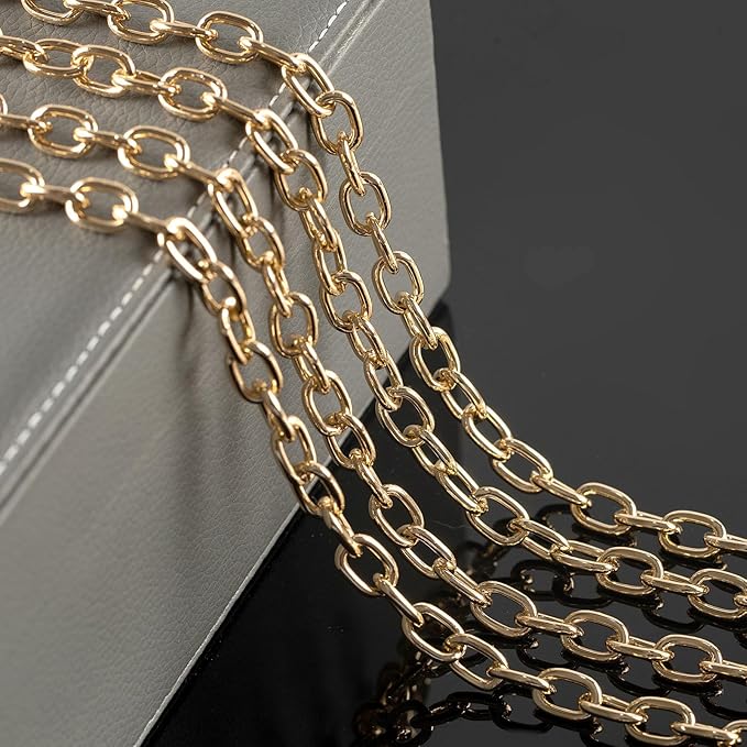 16.4 Feet Aluminum Jewelry Chain Roll, Gold Plated Oval Paperclip Chain Bulk, Hip Hop Rapper Necklace & Choker DIY Jewelry Making Supplies