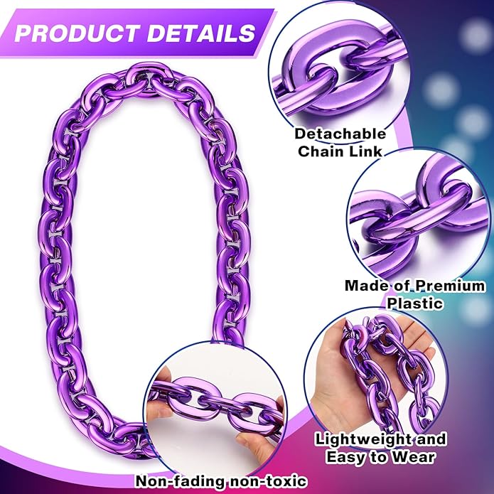 Remuuly Plastic Chain Necklace Chunky Big Fake Necklace Hip Hop Rapper Giant Turnover Chain Costume for Halloween