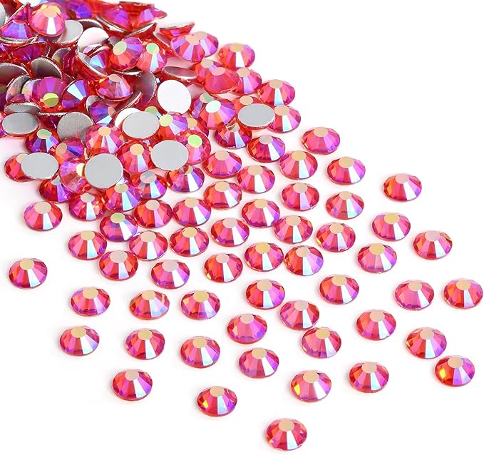 Jollin Glue Fix Crystal Flatback Rhinestones Glass Diamantes Gems for Nail Art Crafts Decorations Clothes Shoes(ss3 2880pcs, Red AB)
