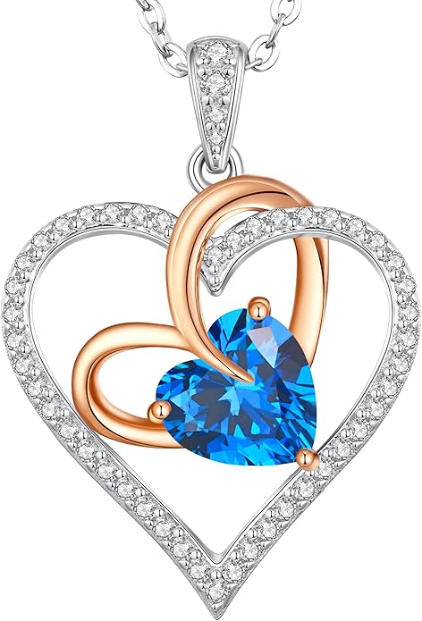 OOBEE Birthstone Necklaces for Women, 925 Sterling Silver Gemstone Fine Love Heart Moissanite Necklace, Ideal Birthday Anniversary Mothers Day Jewelry Gifts for Wife Mom Girlfriend Her