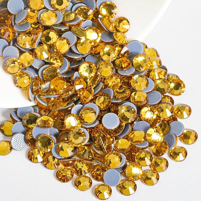 Beadsland Hotfix Rhinestones, 1440pcs Flatback Crystal Rhinestones for Crafts Clothes DIY Decorations, Topaz, SS12, 3.0-3.2mm
