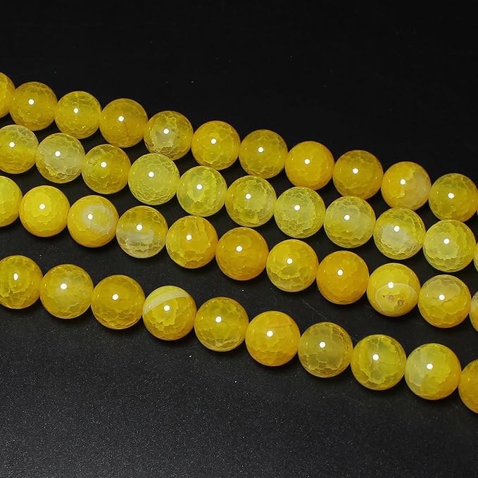 MJDCB Natural Stone Beads 6mm 60pcs Round Yellow Dragon Vein Agate Loose Gemstone Bead Charms for Jewelry Making Bracelet Necklace Earring Pendant