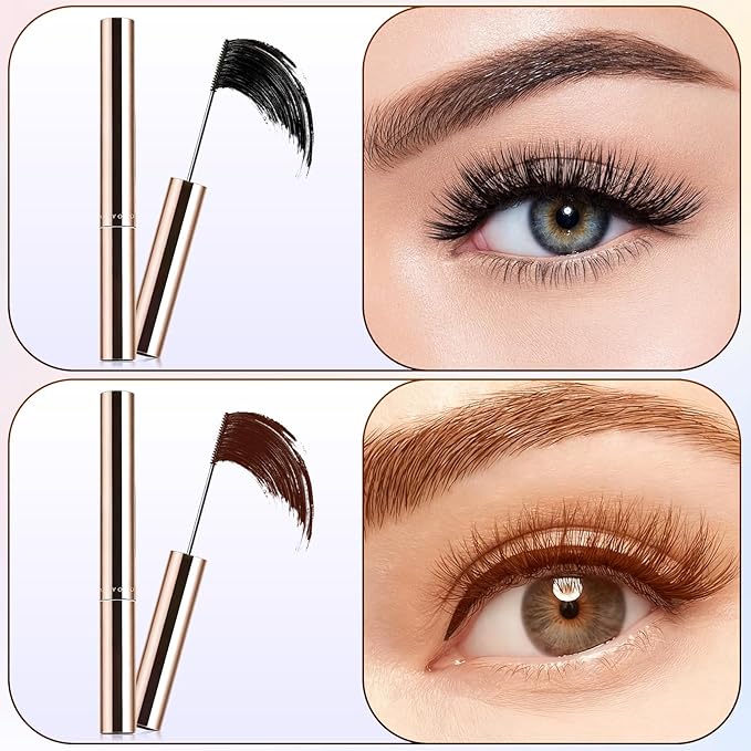 Ultra-Fine Lengthening Waterproof Quick-Dry Mascara,2026 New Iron Wand Mascara,Long-lasting 3D Curling Eyelash,Waterproof Metal Wand Mascaras,Smudge Proof and No Flakingfor Fine Short Lash(Brown+Back)