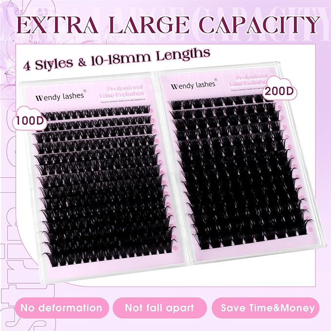 Lash Clusters DIY Individual Lashes 10-18mm D Curl Fluffy Eyelashes Extension 100P+200P Wispy False Eyelashes Volume Thick Eyelash Extension（28-100P+200P-07-D-1018）
