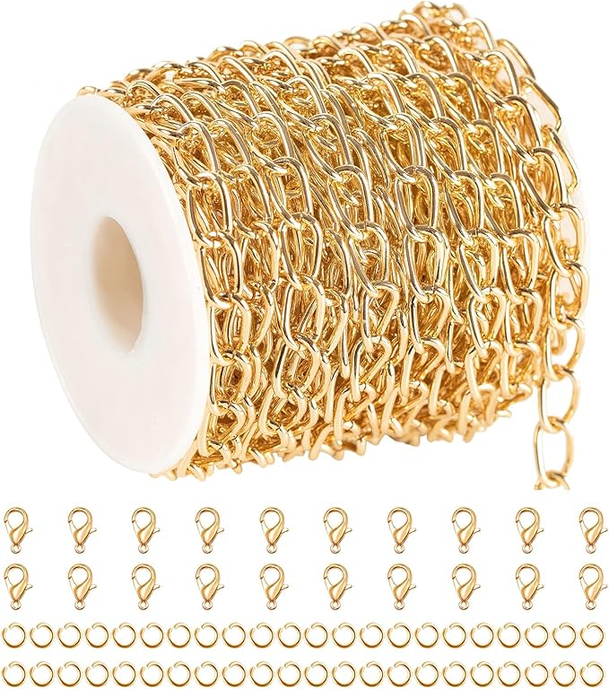 32.8 Feet Gold Plated Aluminum Jewelry Chains Bulk Twist Curb Link Chain Necklace Handmade DIY Jewelry Chain Making